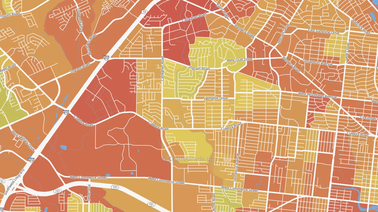 Culebra Park, San Antonio, TX Map of Vehicle Theft Rates