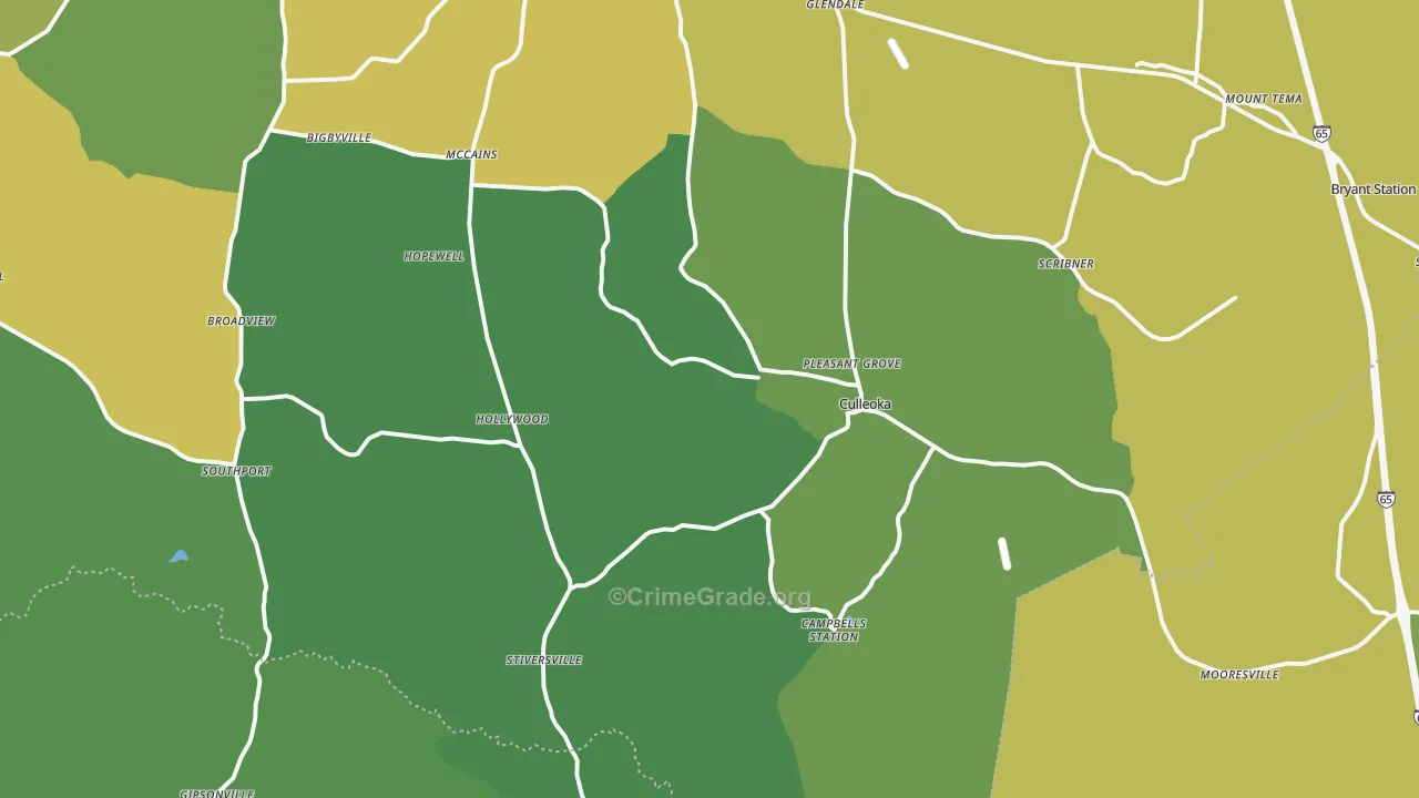 Culleoka, TN Map of Vehicle Theft Rates