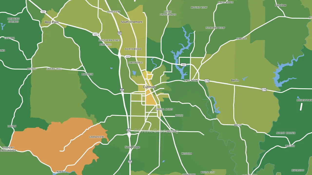 Cullman, AL Map of Vehicle Theft Rates
