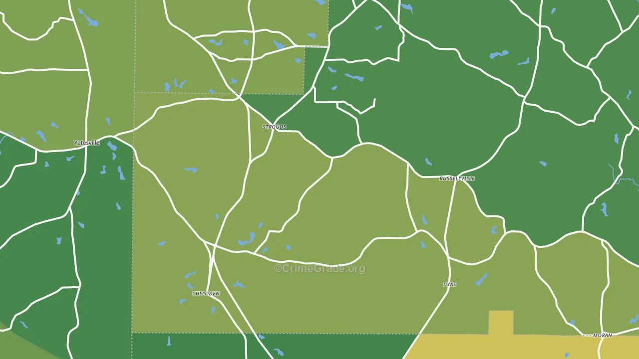 Culloden, GA Map of Vehicle Theft Rates