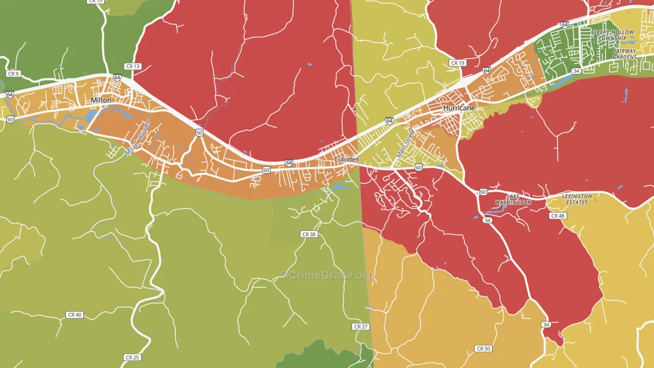 Culloden, WV Map of Vehicle Theft Rates