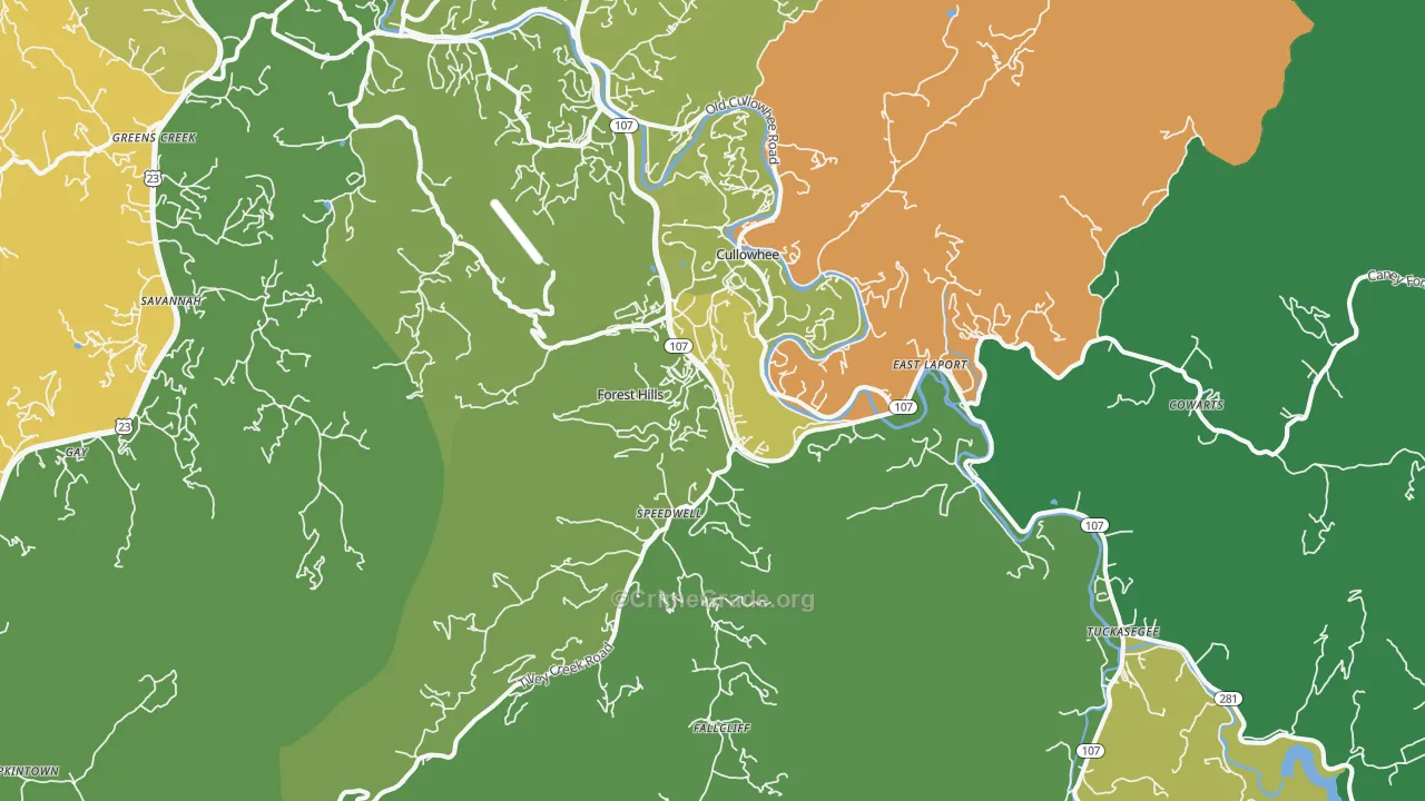 Cullowhee, NC Map of Vehicle Theft Rates