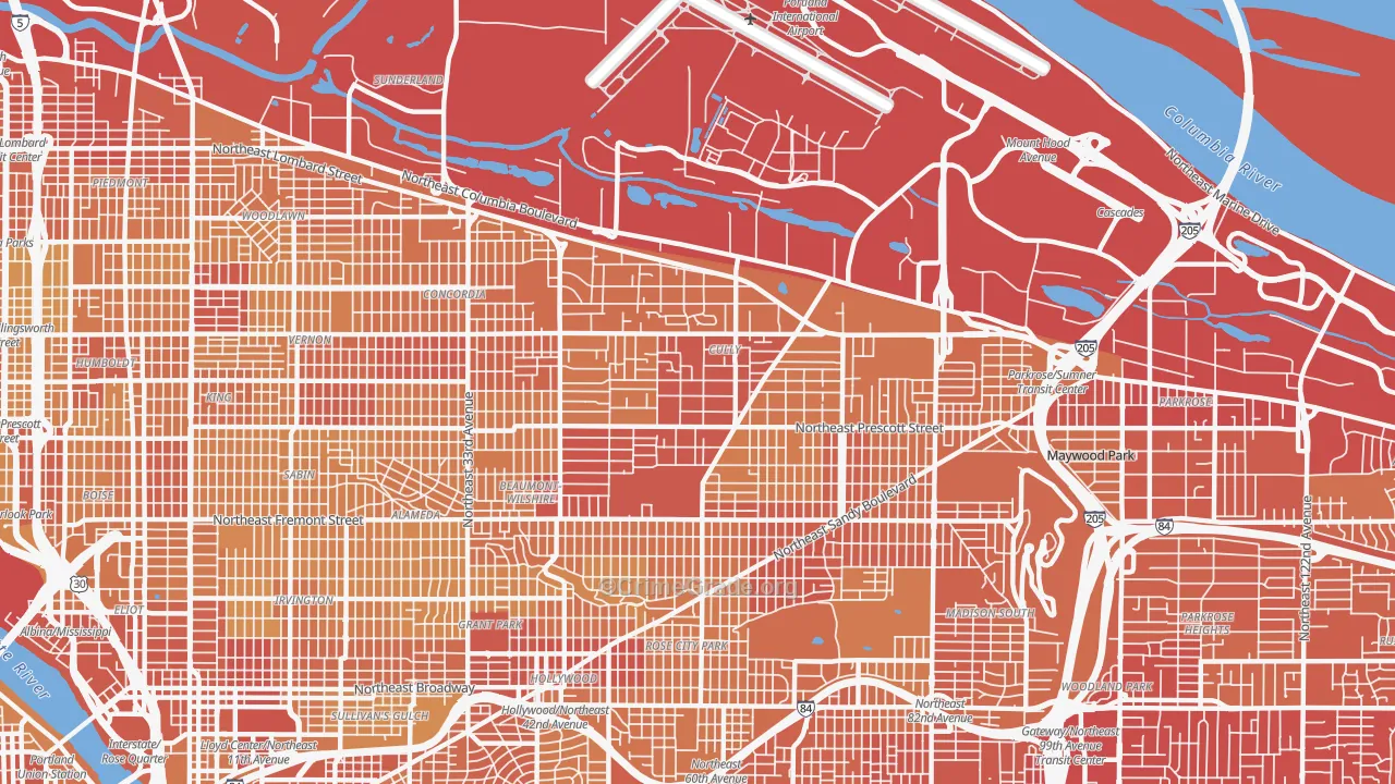 Cully, Portland, OR Map of Vehicle Theft Rates