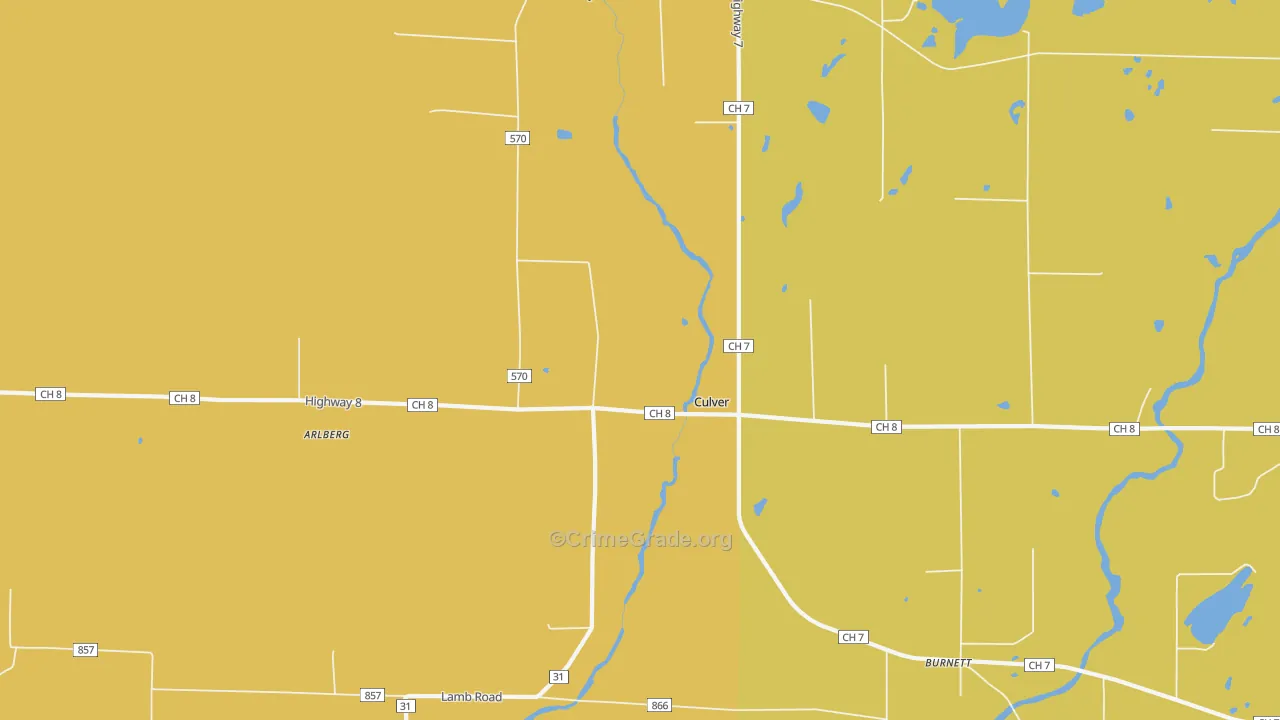 Culver, MN Map of Vehicle Theft Rates