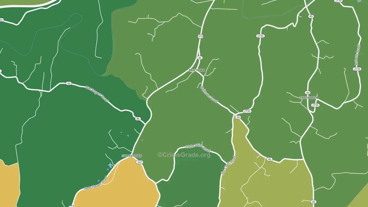 Culvertown, KY Map of Vehicle Theft Rates
