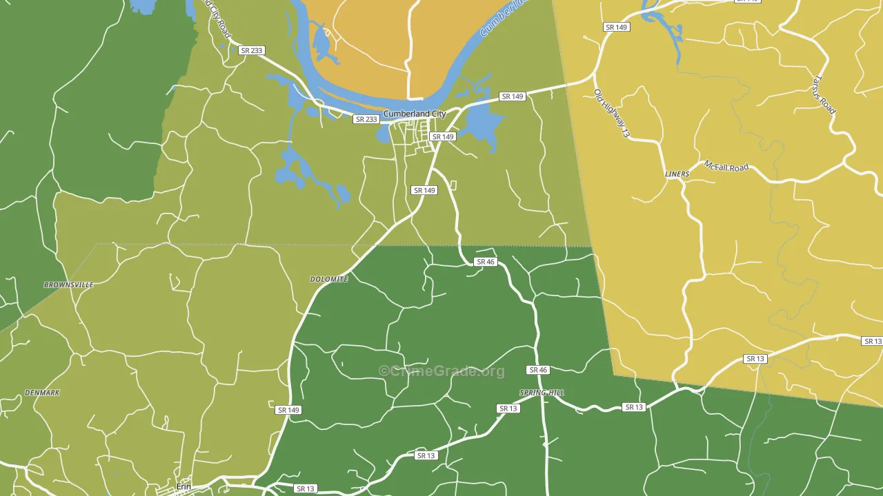 Cumberland City, TN Map of Vehicle Theft Rates