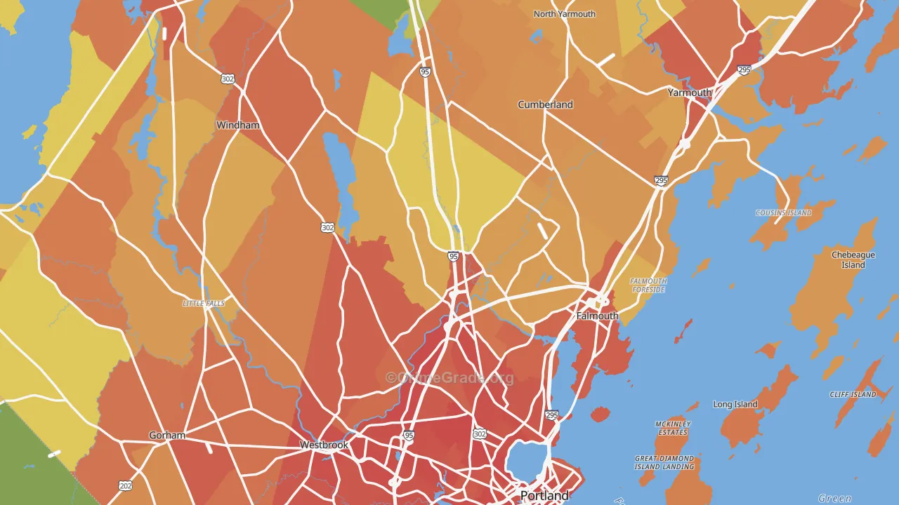 Cumberland County, ME Map of Vehicle Theft Rates