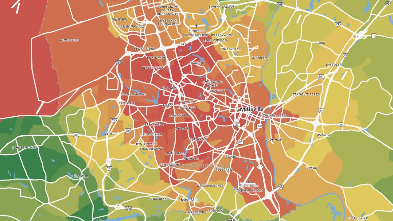 Cumberland County, NC Map of Vehicle Theft Rates