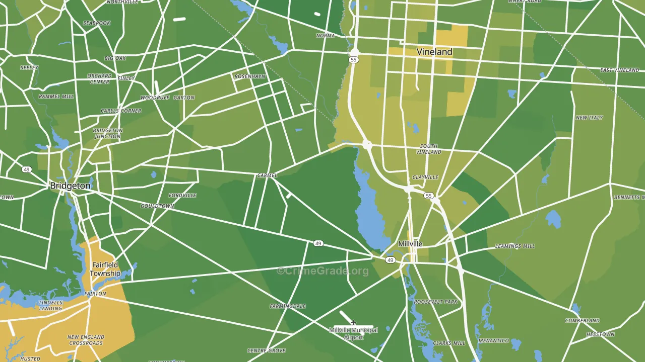 Cumberland County, NJ Map of Vehicle Theft Rates