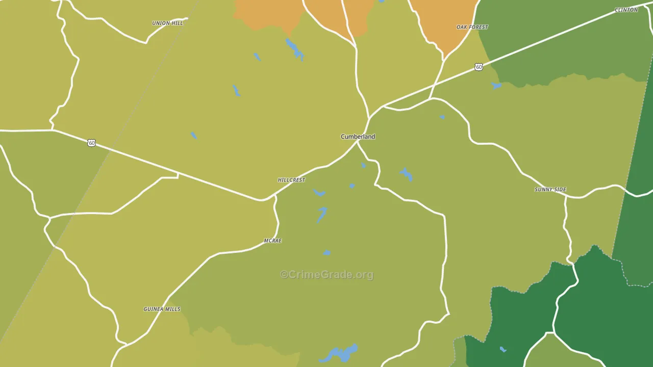 Cumberland County, VA Map of Vehicle Theft Rates