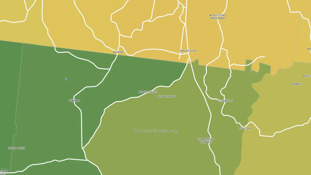 Cumberland Furnace, TN Map of Vehicle Theft Rates