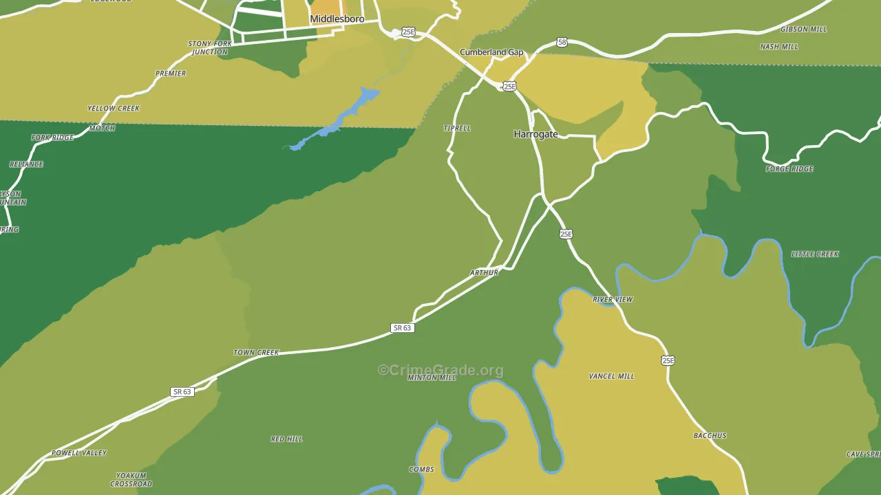 Cumberland Gap, TN Map of Vehicle Theft Rates