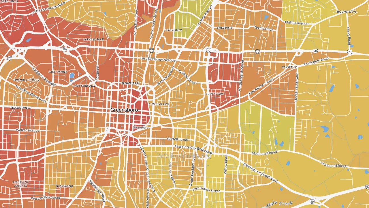Cumberland, Greensboro, NC Map of Vehicle Theft Rates