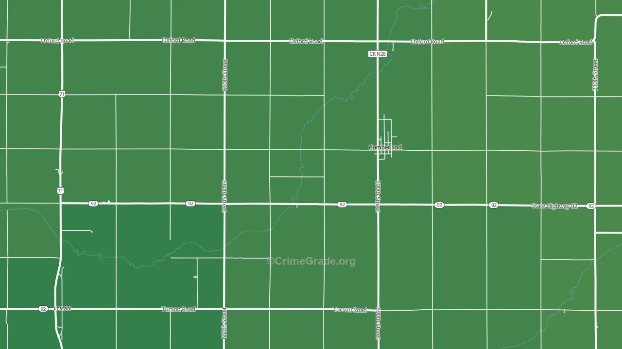 Cumberland, IA Map of Vehicle Theft Rates