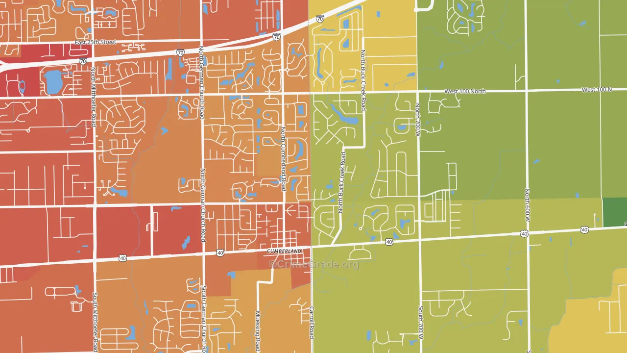 Cumberland, IN Map of Vehicle Theft Rates