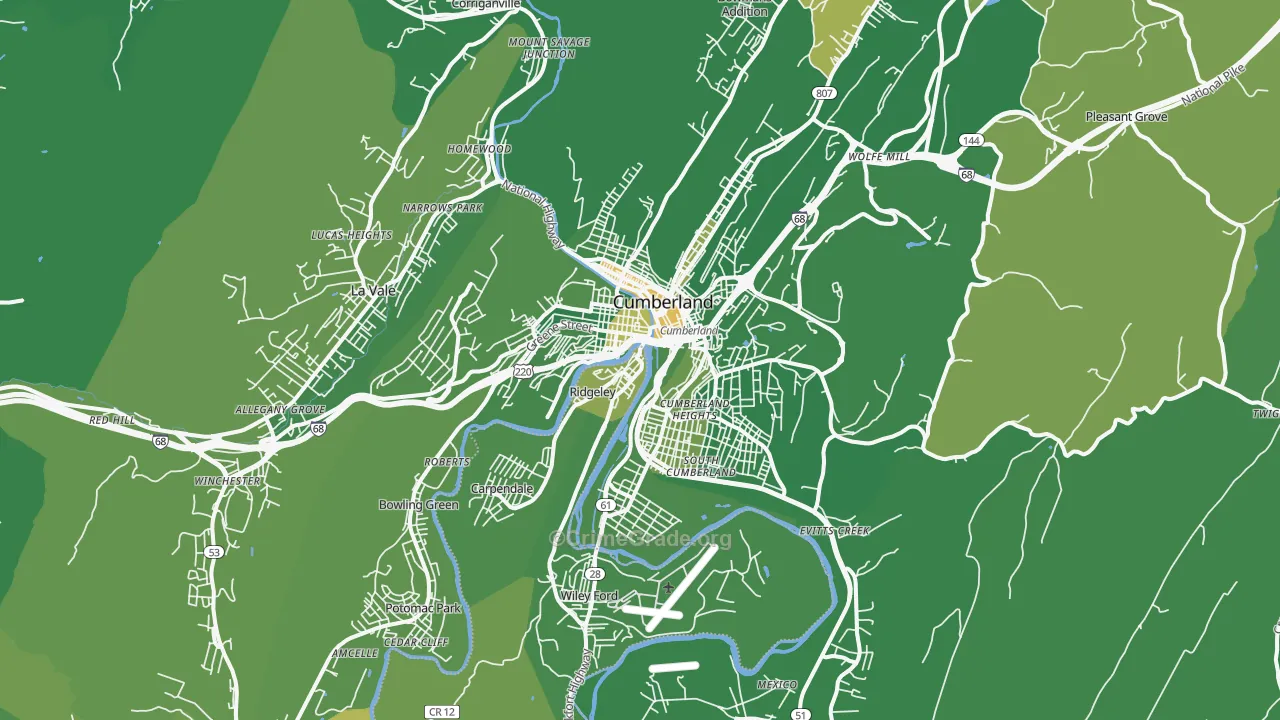 Cumberland, MD Map of Vehicle Theft Rates