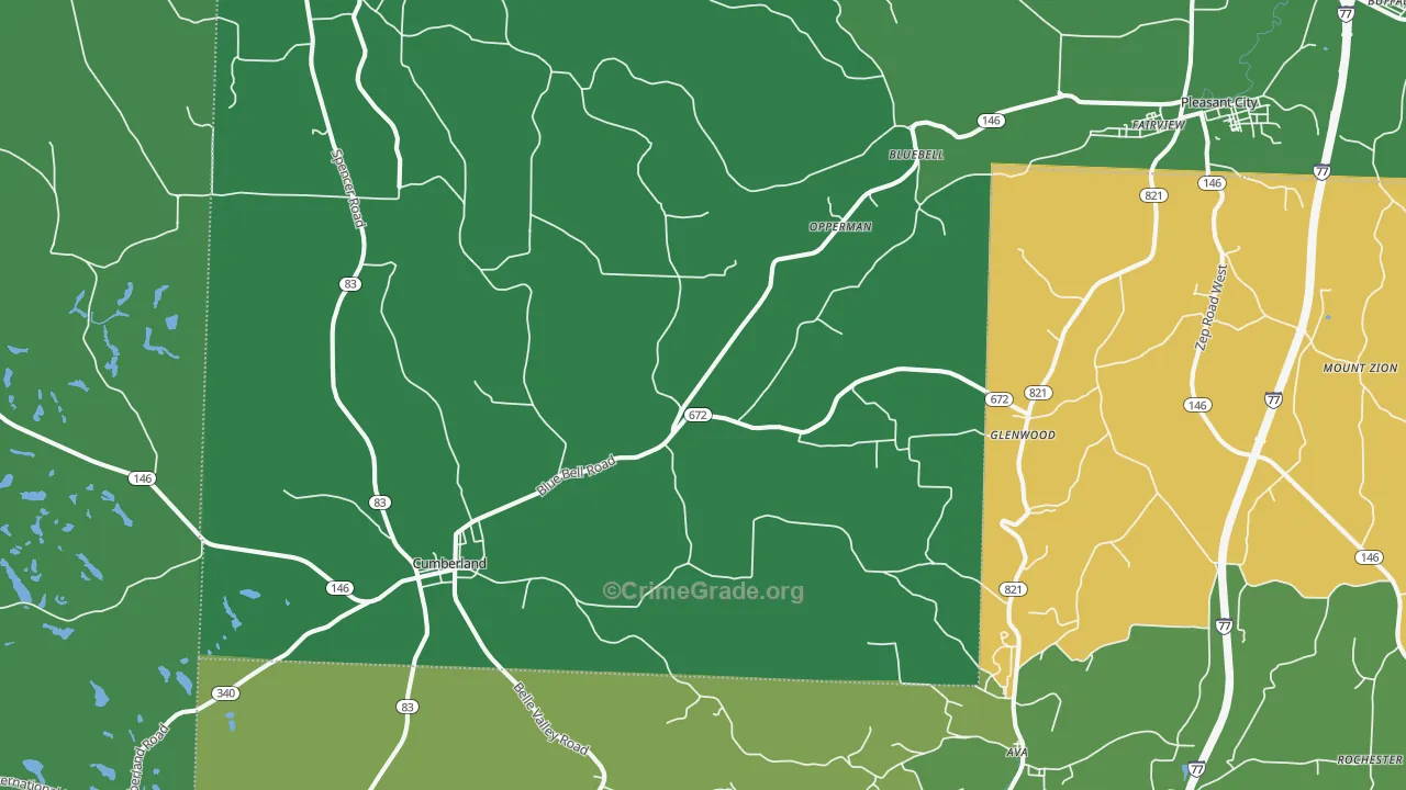 Cumberland, OH Map of Vehicle Theft Rates