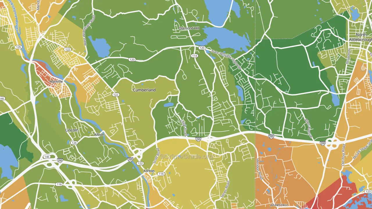 Cumberland, RI Map of Vehicle Theft Rates