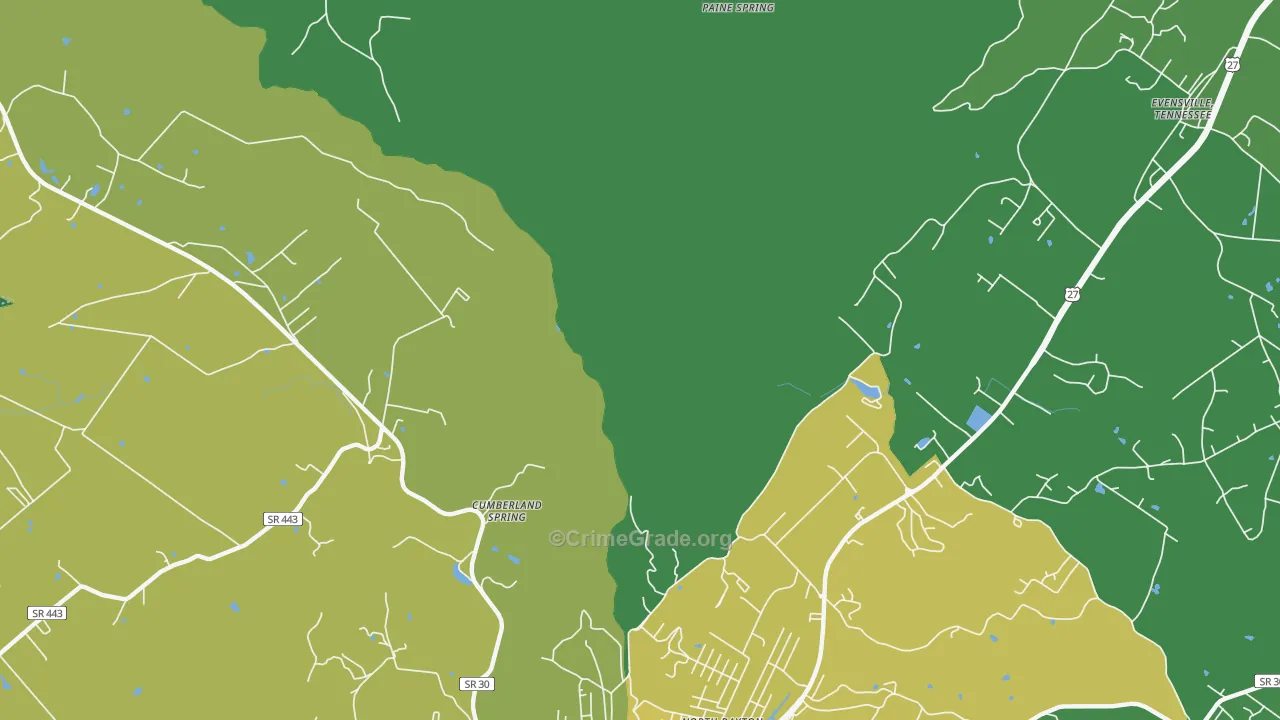 Cumberland Springs, TN Map of Vehicle Theft Rates