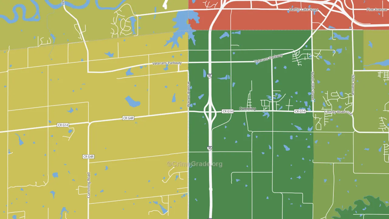Cumming, IA Map of Vehicle Theft Rates