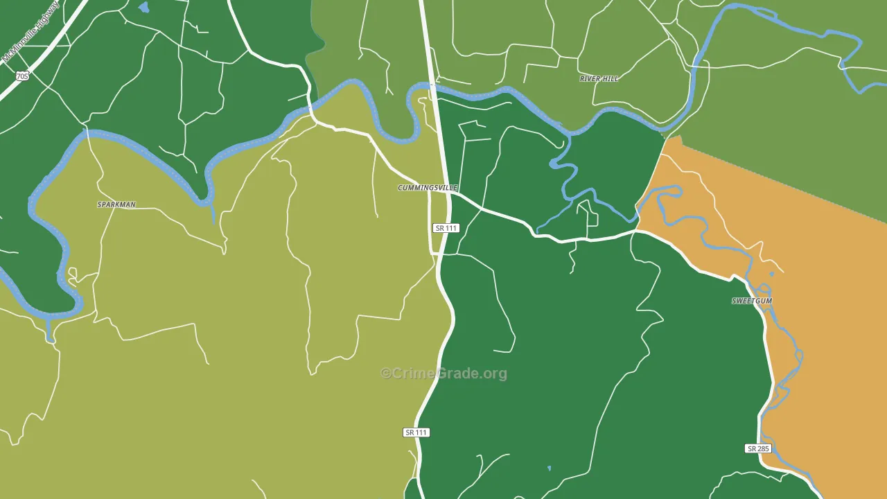 Cummingsville, TN Map of Vehicle Theft Rates