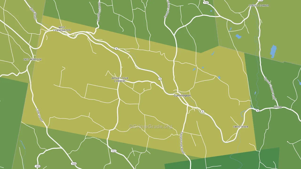 Cummington, MA Map of Vehicle Theft Rates
