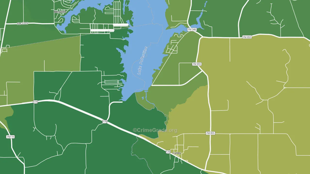 Cuney, TX Map of Vehicle Theft Rates