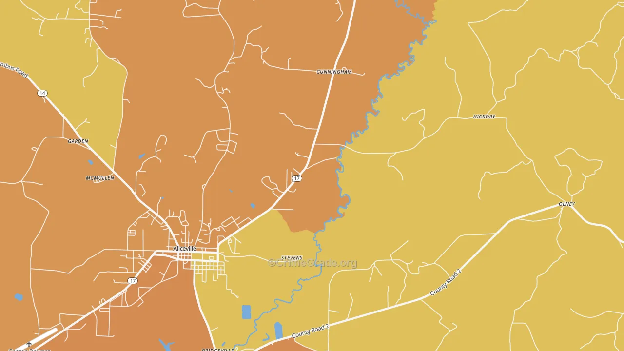 Cunningham, AL Map of Vehicle Theft Rates