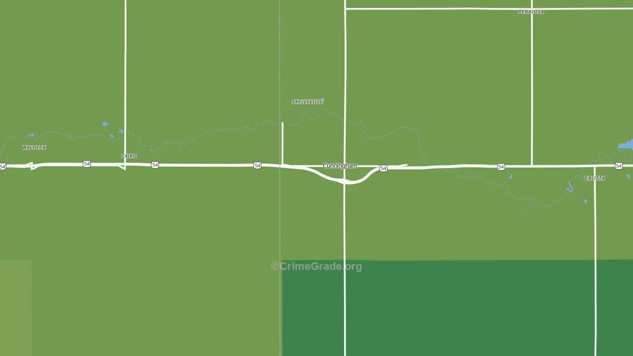 Cunningham, KS Map of Vehicle Theft Rates