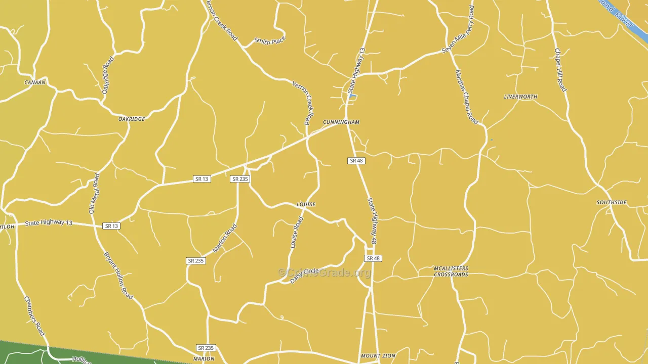 Cunningham, TN Map of Vehicle Theft Rates