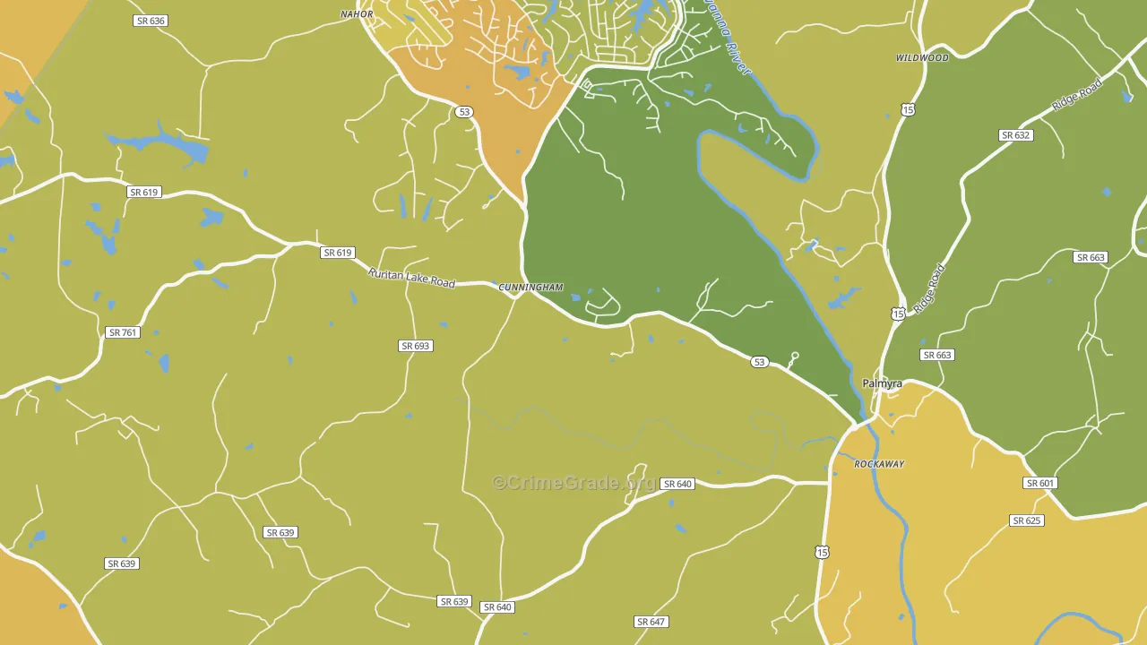 Cunningham, VA Map of Vehicle Theft Rates