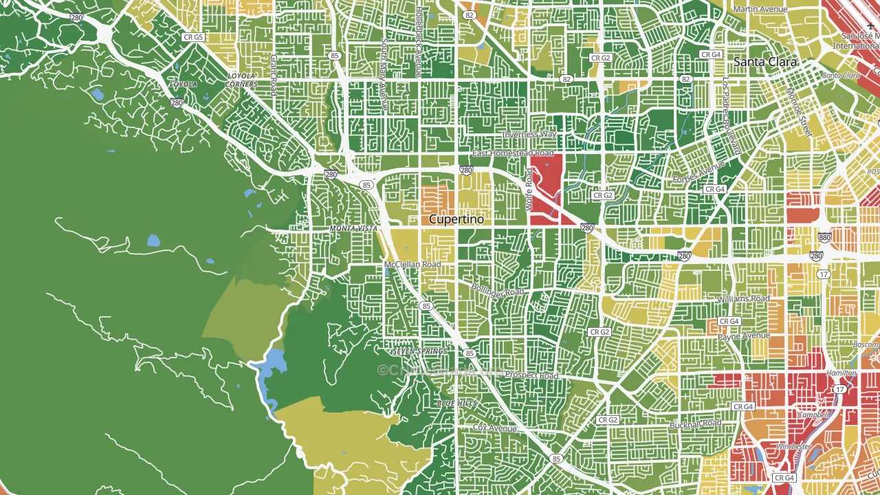 Cupertino, CA Map of Vehicle Theft Rates