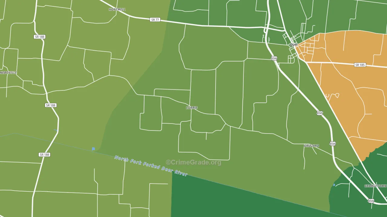 Currie, TN Map of Vehicle Theft Rates