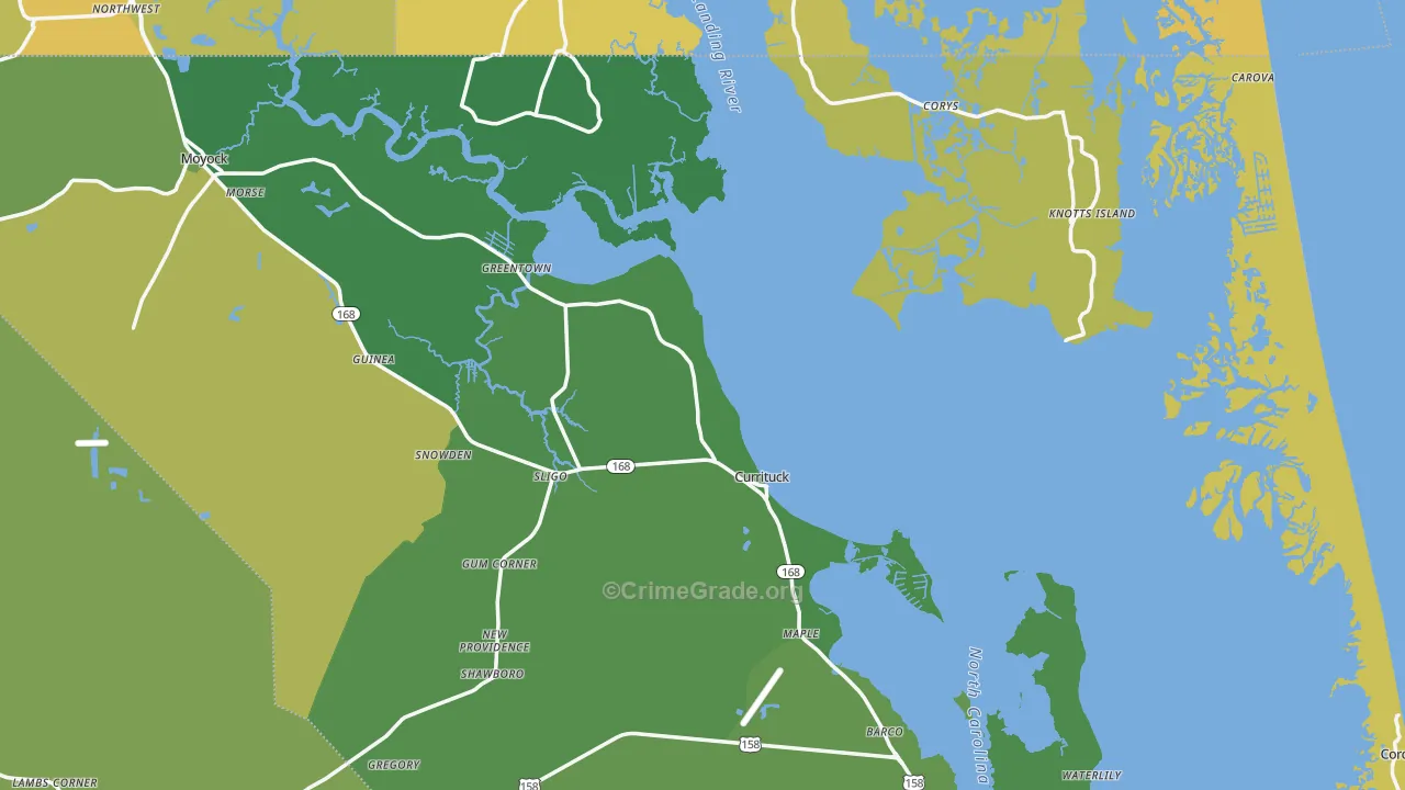 Currituck, NC Map of Vehicle Theft Rates