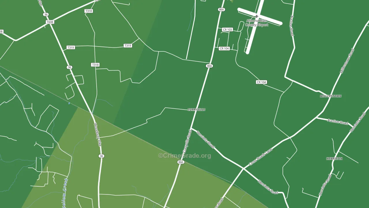 Curryville, PA Map of Vehicle Theft Rates