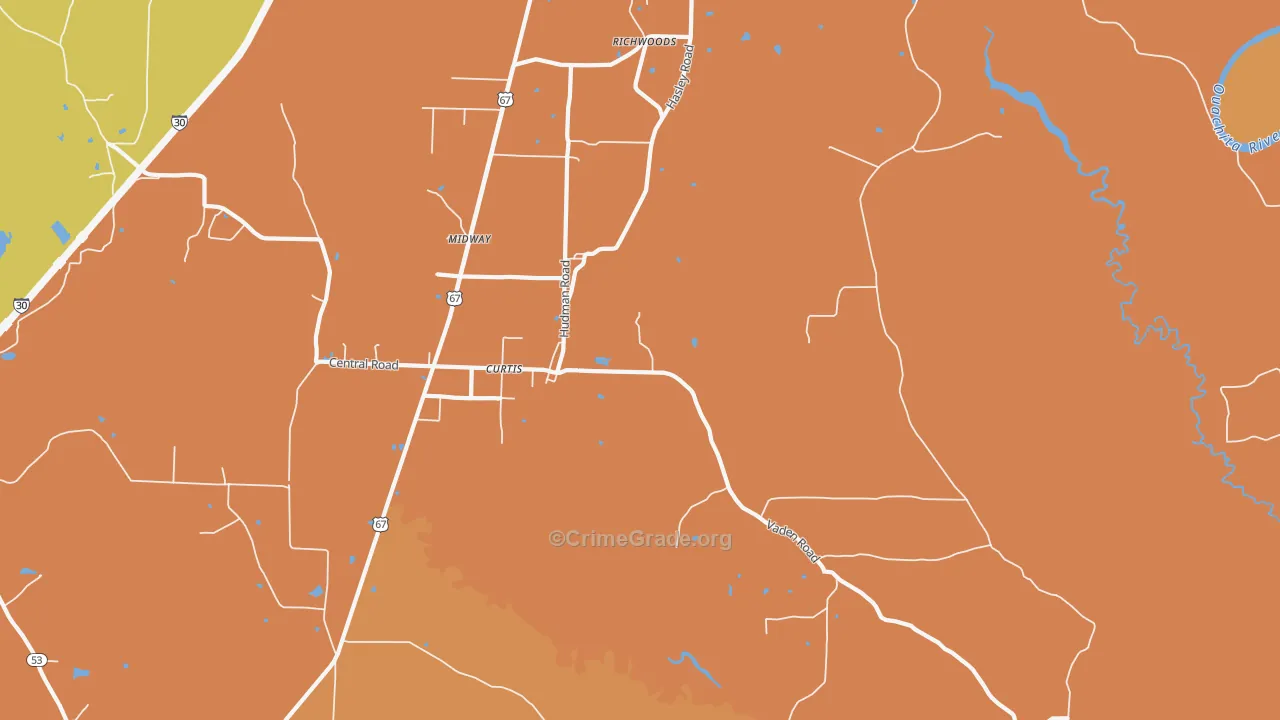 Curtis, AR Map of Vehicle Theft Rates