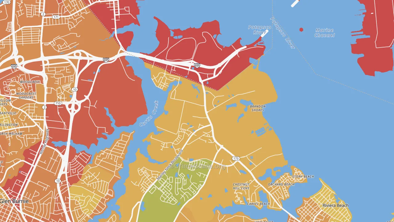 Curtis Bay, MD Map of Vehicle Theft Rates