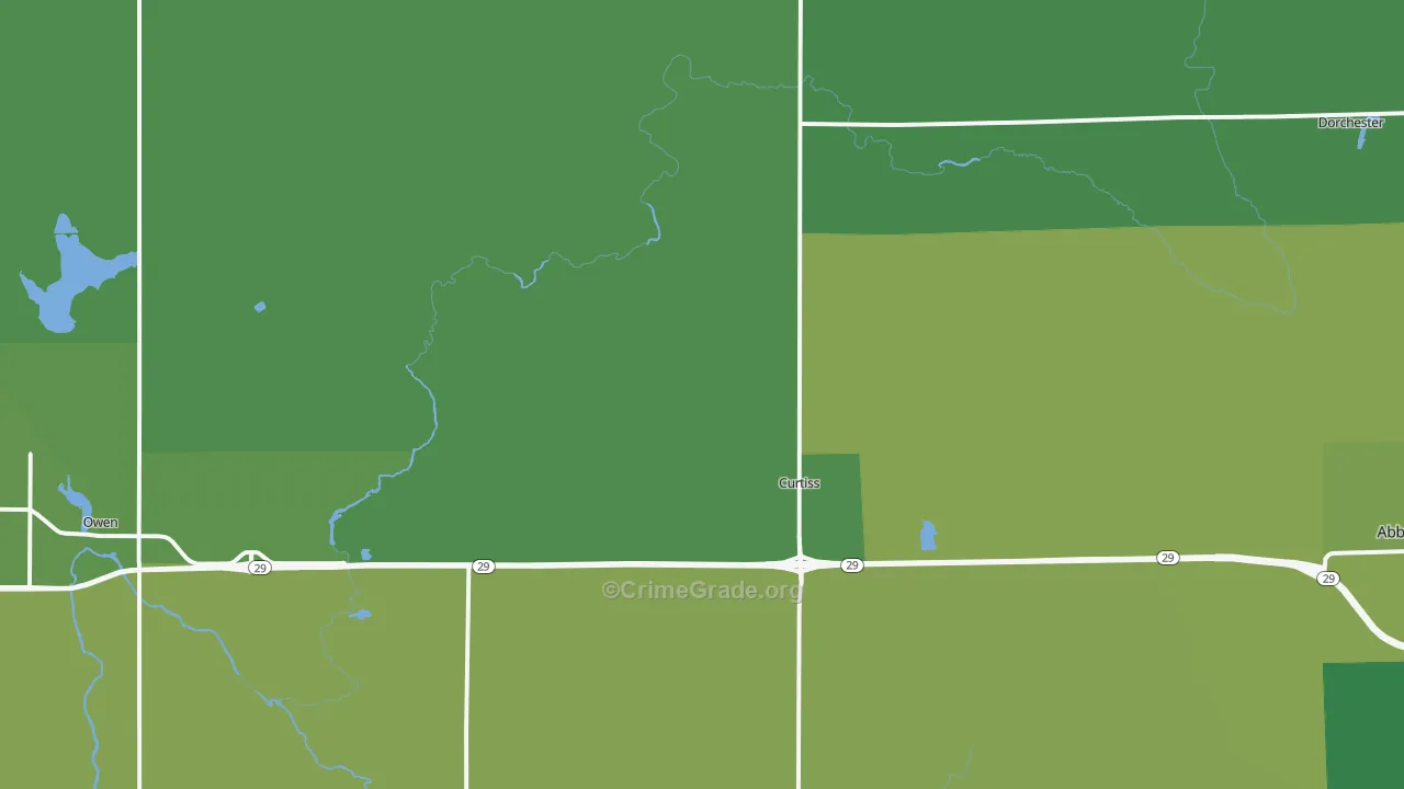 Curtiss, WI Map of Vehicle Theft Rates