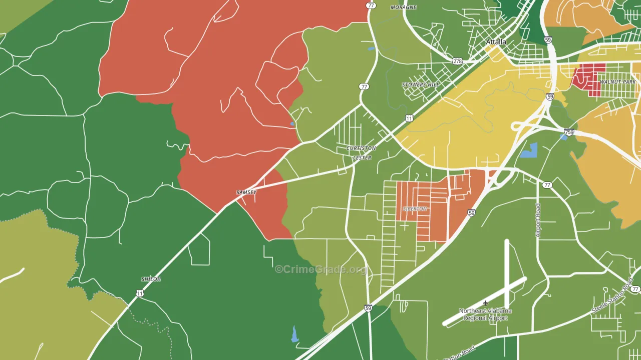 Curtiston, AL Map of Vehicle Theft Rates