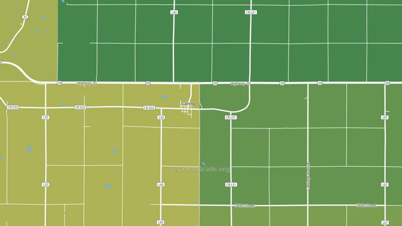 Cushing, IA Map of Vehicle Theft Rates