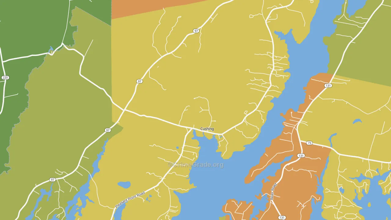 Cushing, ME Map of Vehicle Theft Rates
