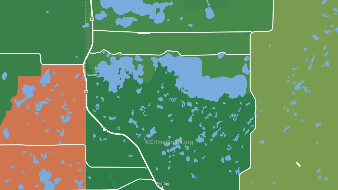Cushing, MN Map of Vehicle Theft Rates