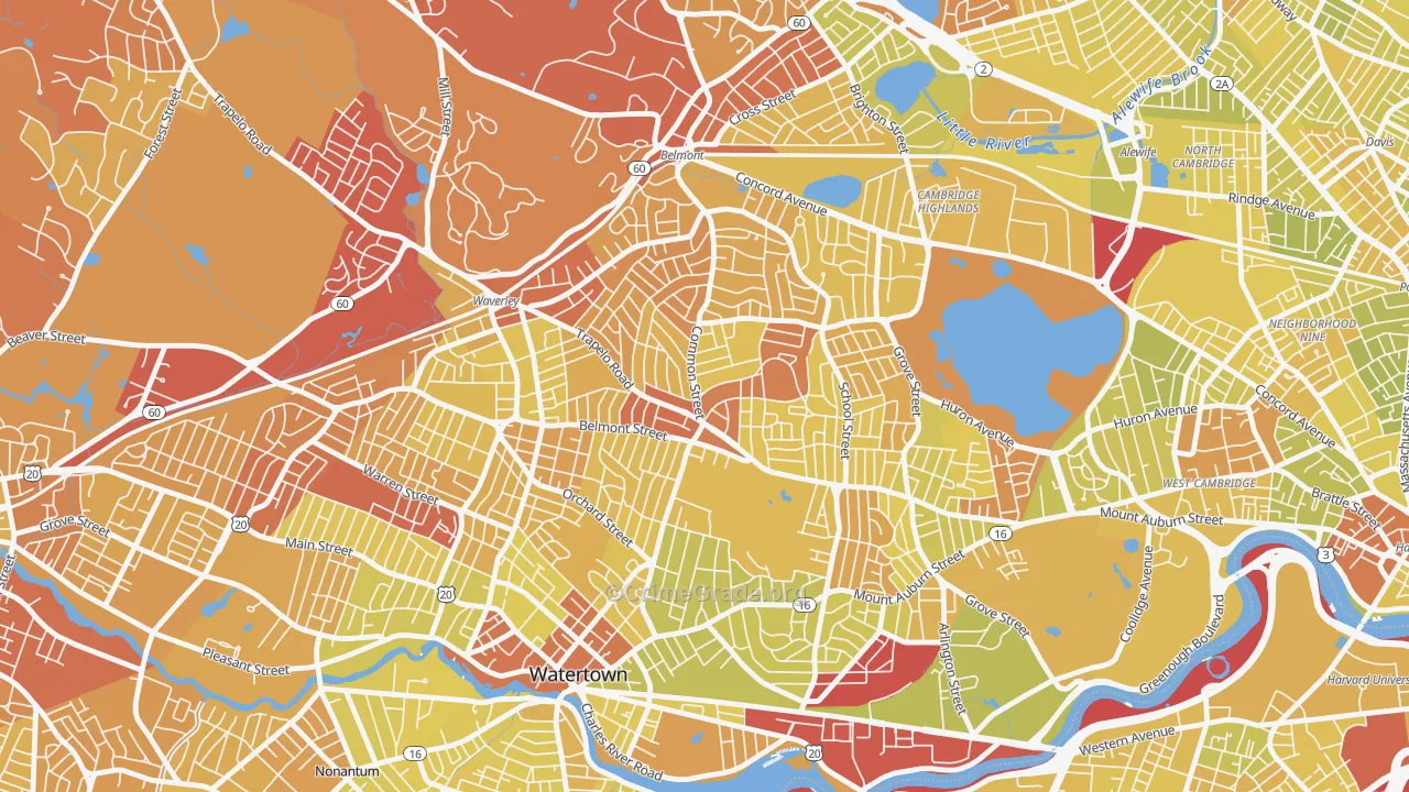 Cushing Square, Belmont, MA Map of Vehicle Theft Rates