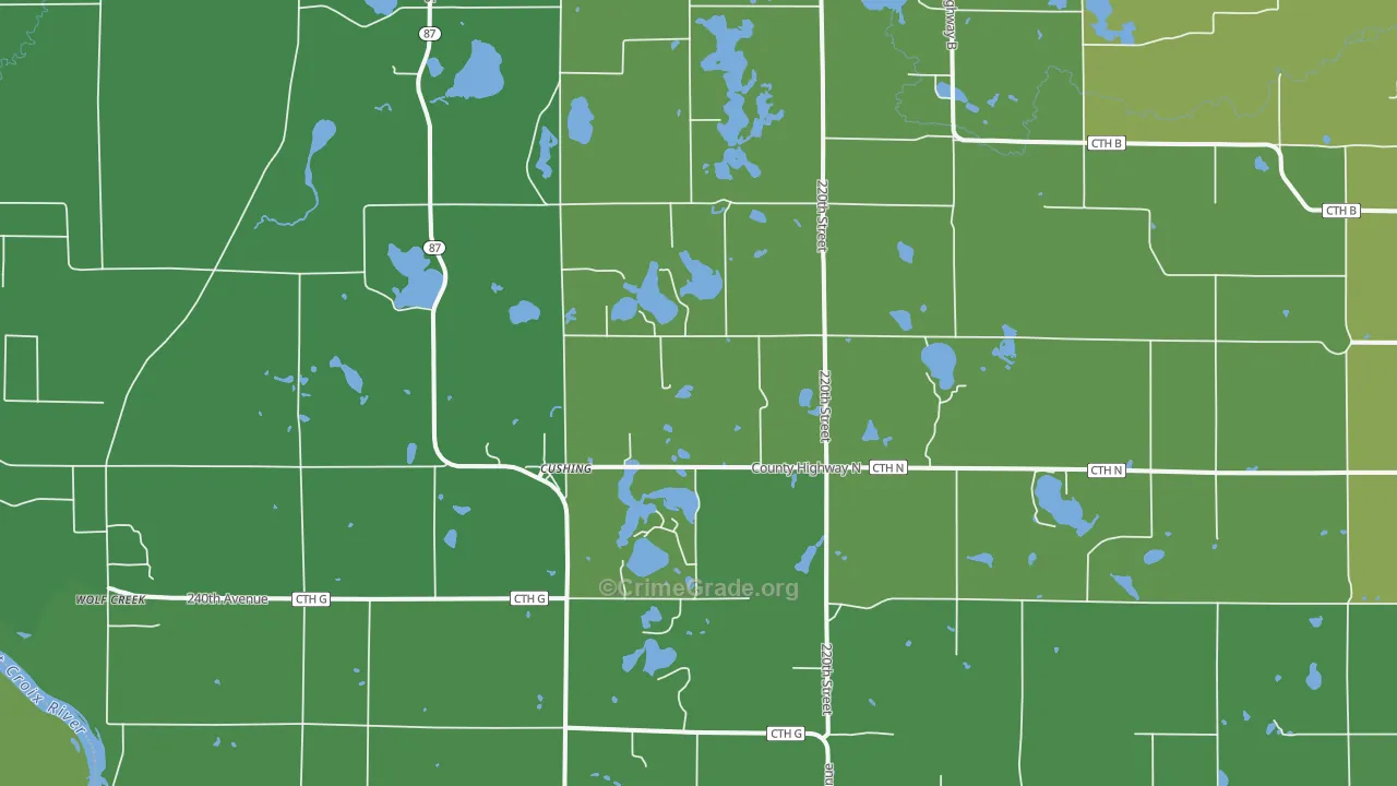 Cushing, WI Map of Vehicle Theft Rates