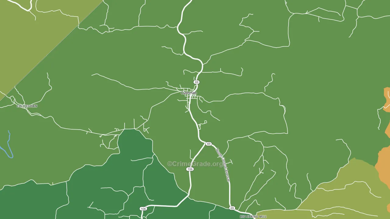 Cushman, AR Map of Vehicle Theft Rates