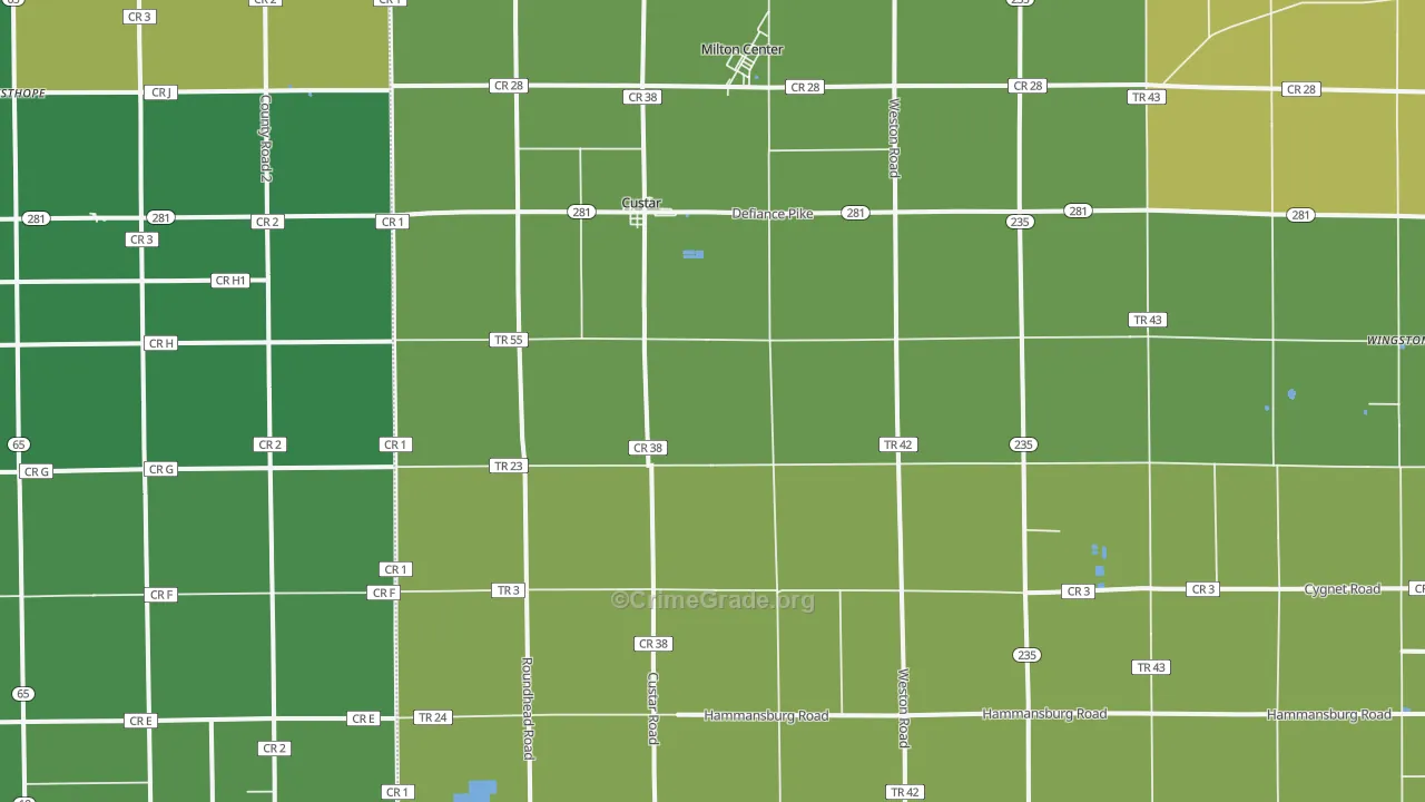 Custar, OH Map of Vehicle Theft Rates