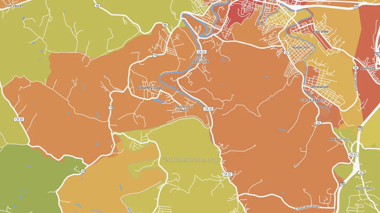 Custer Addition, WV Map of Vehicle Theft Rates