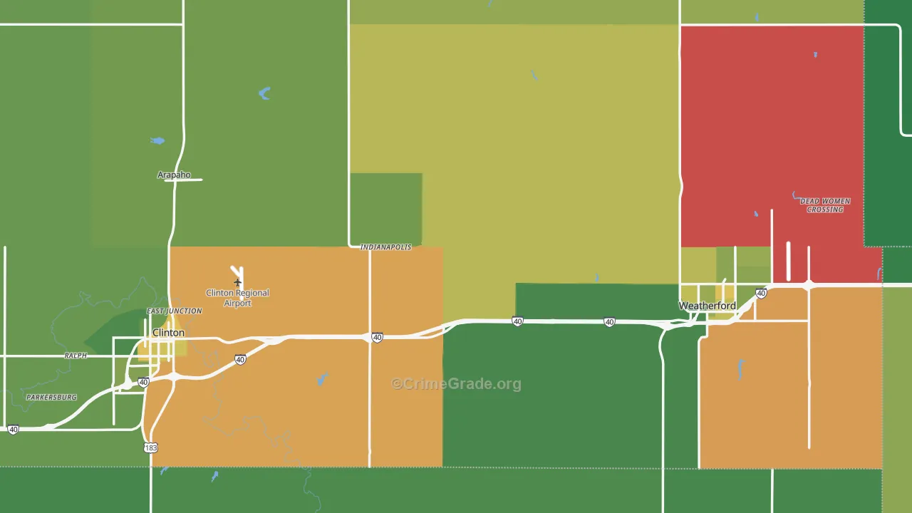 Custer County, OK Map of Vehicle Theft Rates