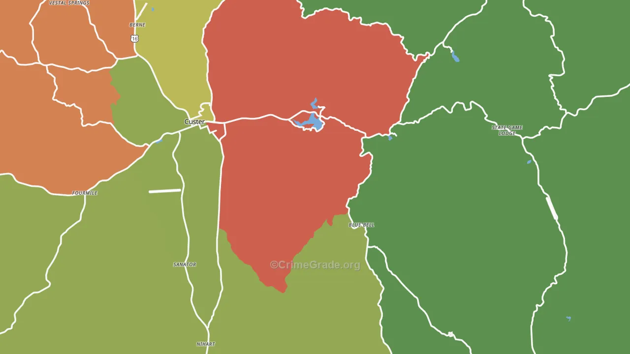 Custer County, SD Map of Vehicle Theft Rates