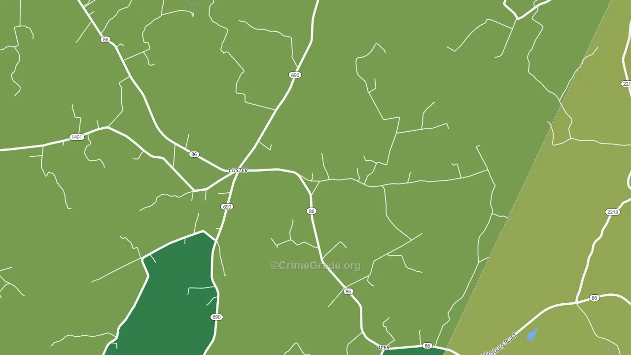 Custer, KY Map of Vehicle Theft Rates